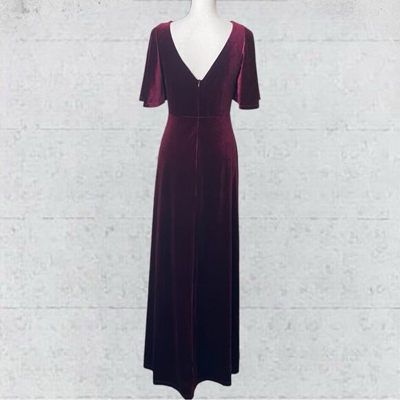 Ever Pretty V Neck Velvet Maxi Dress Flutter Sleeves Burgundy Bridesmaid Size M - Picture 8 of 14